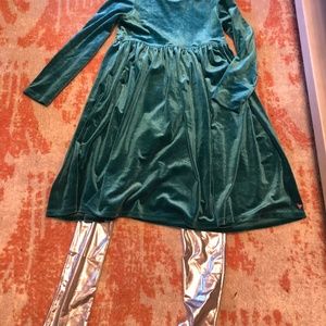 Pink Chicken Green Velour Dress Silver Metallic Legging Girls 12